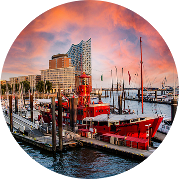 Haven van Hamburg met lichtschip en Elbe Philharmonic Hall