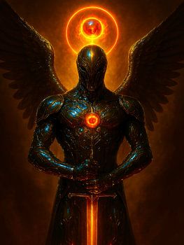 Futuristische aartsengel van het sintelrijk met zwaard