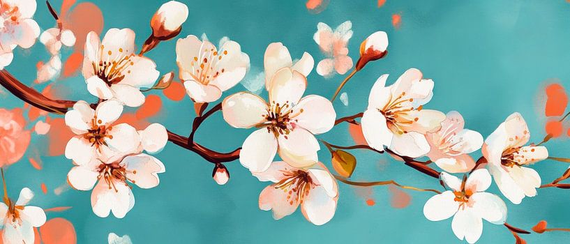 Blossoming cherry tree branch - pastel colours by Poster Art Shop