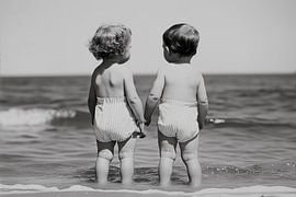 Twee kleuters aan het strand