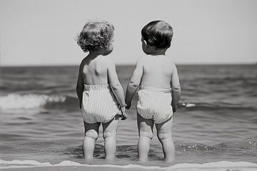 Two toddlers at the beach by Black Coffee