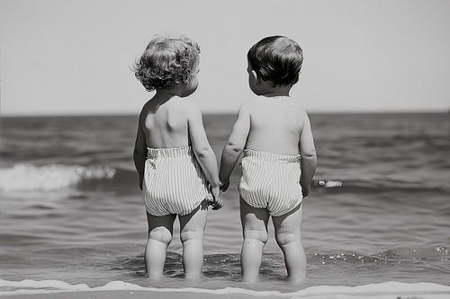 Twee kleuters aan het strand