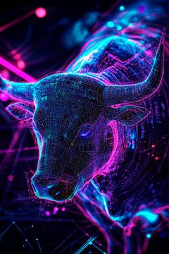 Glühender digitaler Stierkopf – Futuristisch von Poster Art Shop
