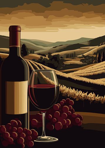 Paysage viticole avec vin rouge et vignes