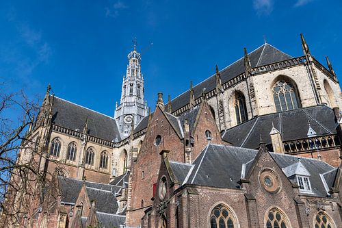 Haarlem  Nederland Grote Kerk of St.-Bavokerk onder een blauwe hemel