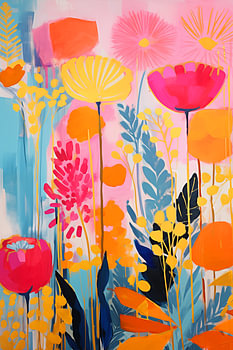 Japandi, bunt und abstrakt Blumen