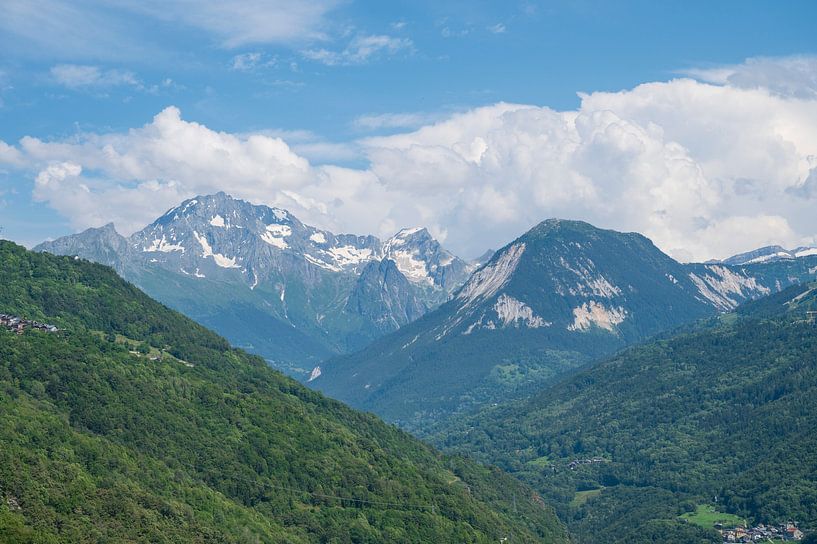 Snow on the tops of the mountains in the french alps. by Christa Stroo photography