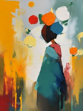 Vrouw met bloemen stijl abstract van TOAN TRAN
