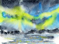 Aurore boréale sur un paysage abstrait