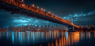 Verlichte brug bij nacht van fernlichtsicht