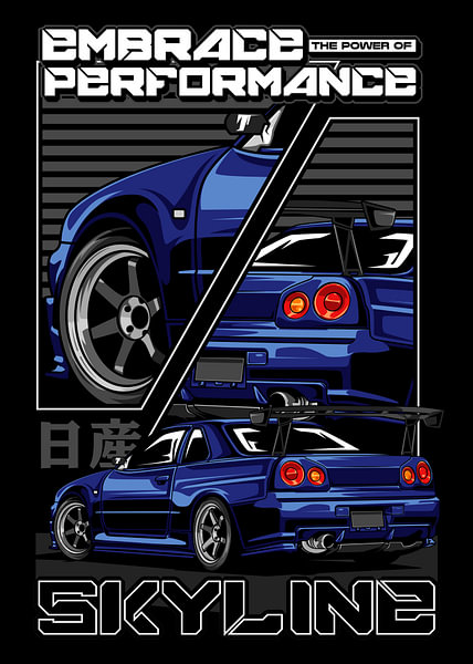 Nissan Skyline GTR R34 JDM Car by Adam Khabibi on canvas, poster ...