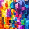 Cubes empilés - espaces colorés tridimensionnels de cubes empilés dans un triptyque dialogué (3 de 3) sur AidasignArt