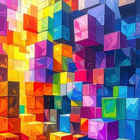 Gestapelte Würfel – Dreidimensionale Farbräume aus gestapelten Kuben im dialogischen Triptychon (3 von 3) von AidasignArt