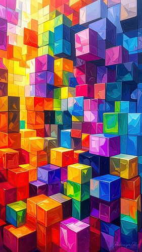 Stacked cubes - Three-dimensional colour spaces made of stacked cubes in a dialogue triptych (3 of 3) by AidasignArt