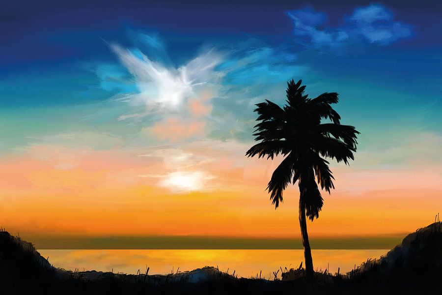 Palmboom bij zonsondergang