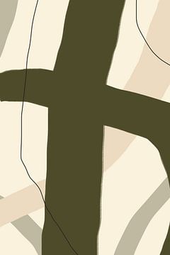 Modern abstract minimalist organic shapes in green, beige, black II by Dina Dankers