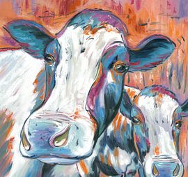 Vache curieuse - Peinture de la vache curieuse - Art de la vache sur Caprices d'Art