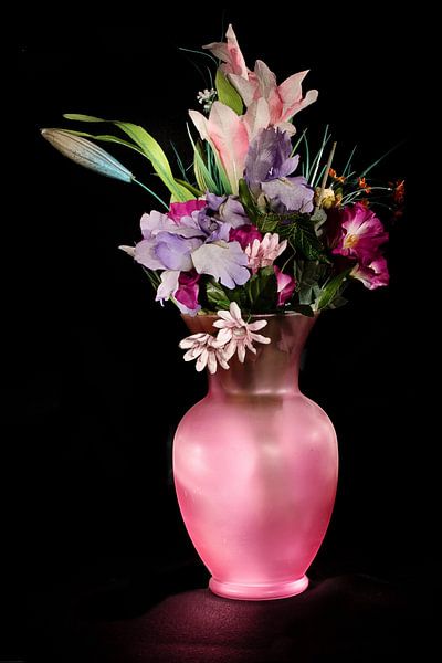 Still life, a vase full of colorful flowers by Jan Diepeveen