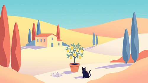 Les collines dorées et un chat noir