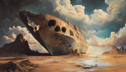 Verlaten roestig schip artistiek panorama