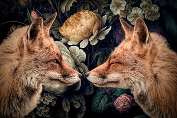 Foxes in flowers