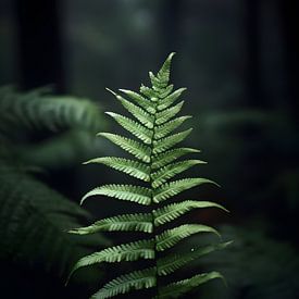 Varenblad in donker woud van Visuals by Justin