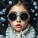 A portrait girl delft blue lace collar old master new style. by J.a Dijkstra thumbnail