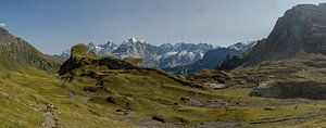 Panoramablick auf Eiger, Mönch und Junfrau vom Kiental aus.