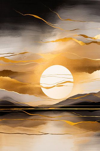 Coucher de soleil doré - dessin abstrait