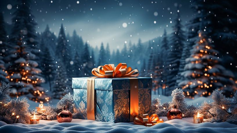 Weihnachtsbaum mit Weihnachtsgeschenkbox im Schnee von Animaflora PicsStock