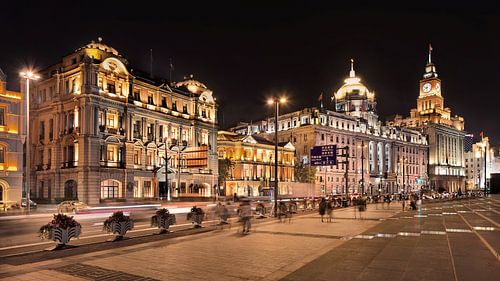 Art deco architecture Bund Boulevard at night, Shanghai