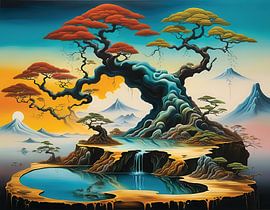 Japanese Landscape, Dali style, surrealism