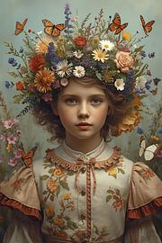 Girl with butterflies and flowers by Bernhard Karssies