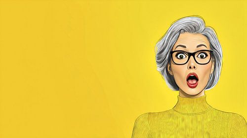 Verbaasde vrouw in geel