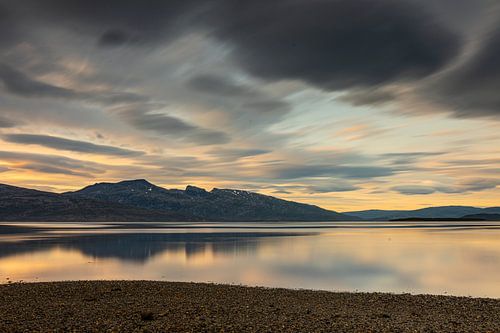 cloudy sunset in a norwegian fjord