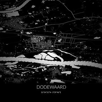 Schwarz-weiße Karte von Dodewaard, Gelderland. von Rezona