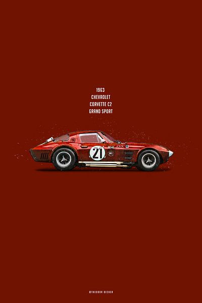 Auto's in Kleuren, Corvette C2 Grand Sport Red van Theodor Decker