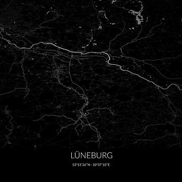 Zwart-witte landkaart van Lüneburg, Niedersachsen, Duitsland. van Rezona