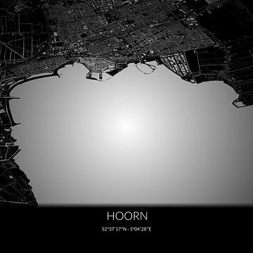 Zwart-witte landkaart van Hoorn, Fryslan. van Rezona