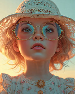 Mädchen mit Brille und Sonnenhut