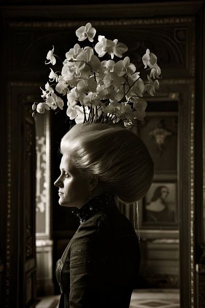Frau mit Orchidee in ihrem von Egon Zitter