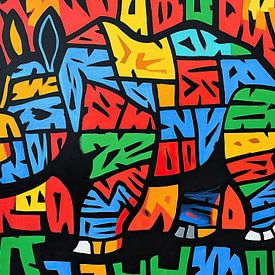 Neushoorn Kunst | Felle Neushoorn met Letters van ARTEO Schilderijen