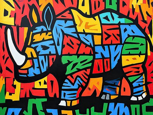 Rhinozeros Kunst | Helles Nashorn mit Buchstaben von ARTEO Gemälde