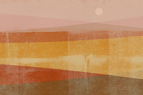 Abstract minimalistisch landschap in oker, terracotta, roze