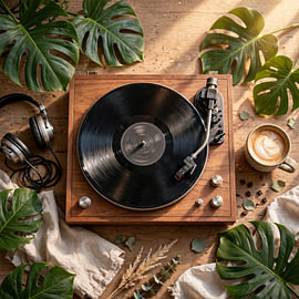 Vintage Record Player and Coffee by Matthias Hauser