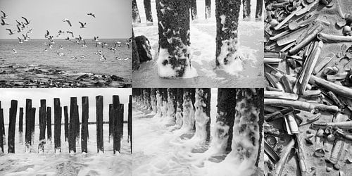 Strandleven in zwart-wit