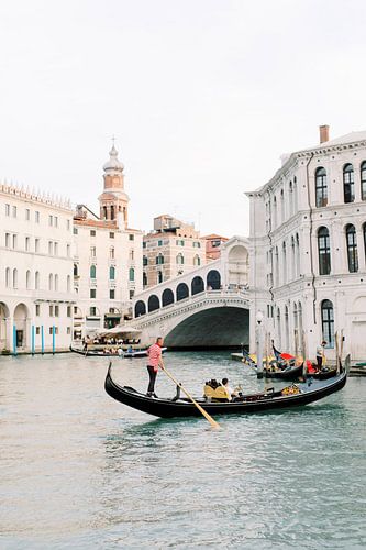 Gondola in Venice at Rialto Bridge | Romantic pastel travel photography in Italy photo wall art