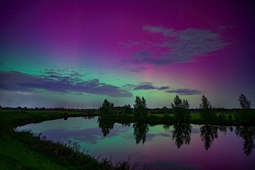 Aurore boréale sur la rivière Vecht en Overijssel par Sjoerd van der Wal Photographie