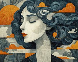 Frau mit gewelltem Haar | Frau Wolken von Kunst Laune