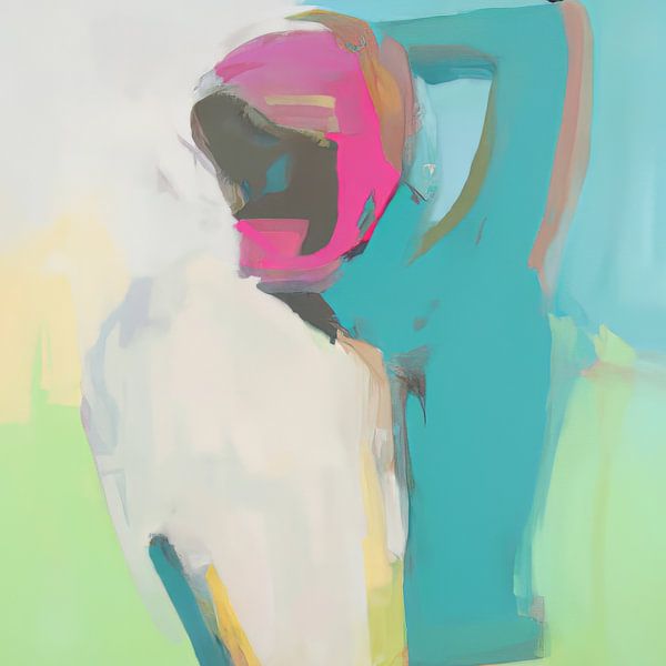 Modern abstract painting in pink and blue by Studio Allee